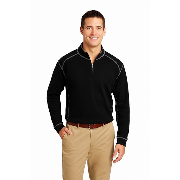 Cutter & Buck Sweater 1/4 Zip Pullover Men's Size L Black W/Grey Piping - Picture 1 of 4